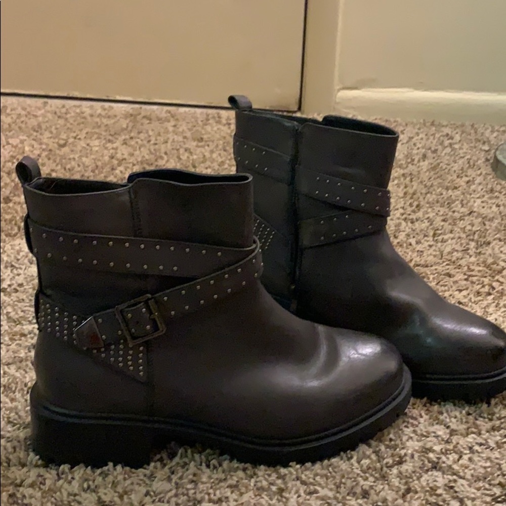 New Torrid Grey Studded Strapped Moto Boots 11W